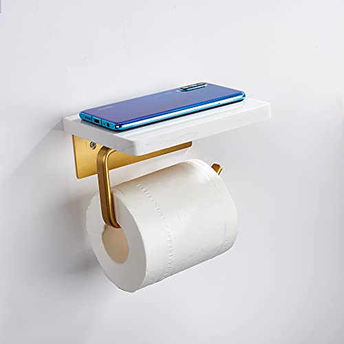 SARIHOSY トイレットペーパーホルダー 棚付き マーブル 取り付け簡単 小物置き 和風 (1連)