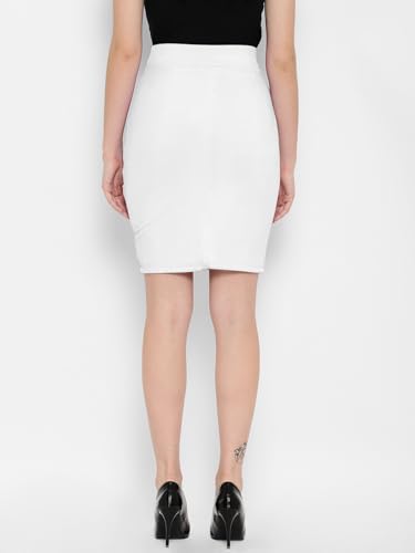 Image of Mehrang Formal Pencil Skirt, Women's Stretchable Pencil Midi Skirt, Cotton Blend Stretchable Knee Length Pencil Skirt with Elasticated Waist Belt