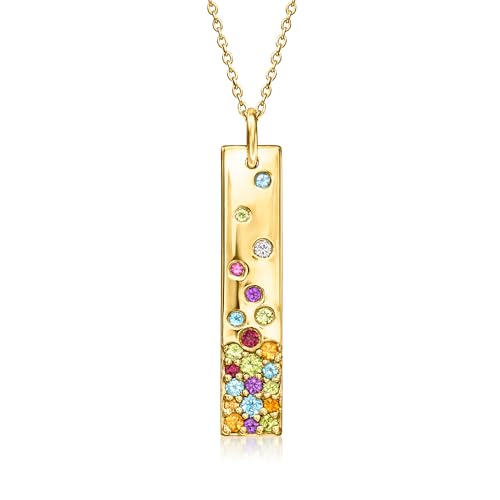 Ross-Simons 1.08 ct. t.w. Multi-Gemstone Bar Pendant Necklace in 18kt Gold Over Sterling. 18 inches