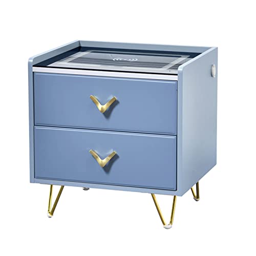 INPETS Mesita de Noche Inteligente con estación de Carga, Cambiador de 3 Tonos con luz LED y enchufes USB duales, mesita de Noche Moderna con 2 cajones