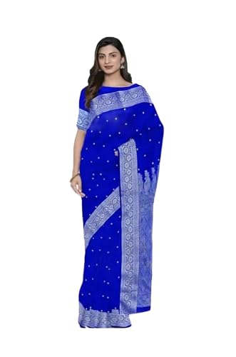 Image of Banarsi Satin Saree with Silver Zari Anchal Border