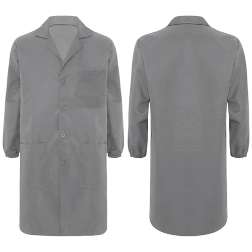 Image of iiniim Mens Long Sleeve Wear Resistant Work Coat Notched Lapel Dustproof Jacket Lab Coat Workwear