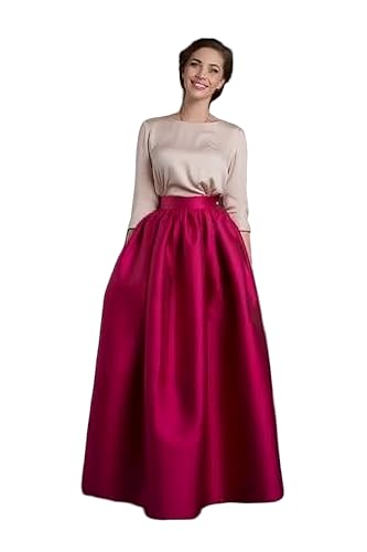 Pink Taffeta Long Maxi Skirt with Pockets – Handmade Classic Ball Gown Skirt for Women, Perfect for Christmas, Prom, or Wedding