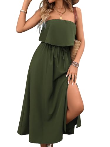 Image of Women's Ruffle Floral Maxi Summer Casual Dress Off Shoulder Wedding Guest Slit Hem Beach Prom Dresses
