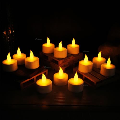 Image of Chronos LED Rechargeable Flameless Tealight, Flickering Tealight Candles White Base with Charging Station (Pack of 12)