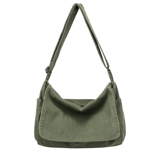 Umhängetasche aus Segeltuch für Damen und Herren, Vintage, ästhetische Umhängetasche, lässige Schultertasche (A-Grün)