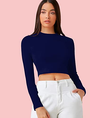 Image of Dream Beauty Fashion Women's Casual Round Neck Long Sleeves Stylish Crop Top - 17 inch Inches (Tee-Tally 02)
