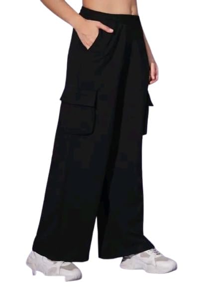 Solid Cargo Pants with Flap Pocket Side for Women | Stylish Relax Fit Trouser for Casual & Outdoor Wear-image-34