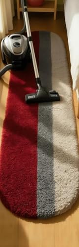 Image of Fluffy Silky Micro Fiber Polyster Carpet /Runner for Bedroom, Study Room, Playing Room, Guest Room ETC. 2x5 Feet, (Maroon and Ivory Grey Center Line)