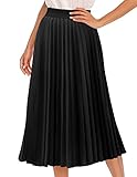DRESSTELLS Black Pleated Midi Skirts for Women, Long Holiday Party Aline High Waisted Caual Office Work Flowy Chiffon Skirt 2025 S