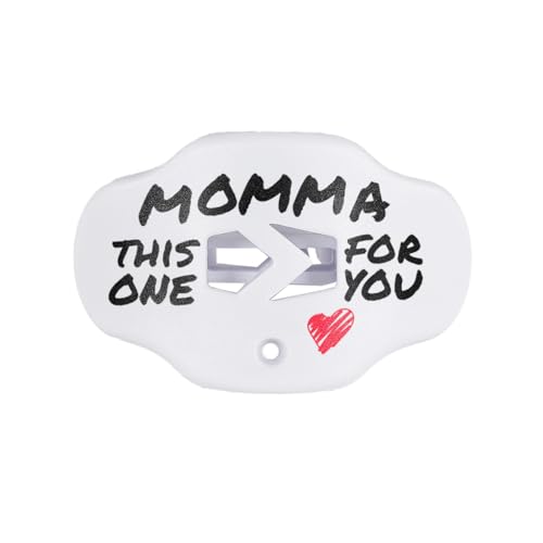 SLEEFS Football Mouth Guard - Lip/Mouthguard with Helmet Strap - Lip/Teeth Protector Mouthpiece - No Boil - for Youth/Adults, Maximum Air Flow, for All Sports - Momma This One for You (White)