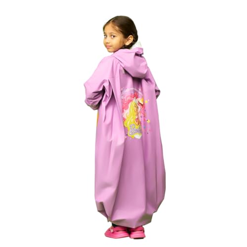 Image of ZEEL Kids Raincoat with Hood | Rain Coat for Girls | Cartoon Printed Rainwear | Barbie Print (EKG501, Purple, 3-4 Years)