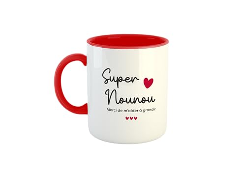 Kiribou Mug Super Nounou Merci de M'Aider à Grandir - Un Cadeau Touchant pour Une Nounou (Rouge)
