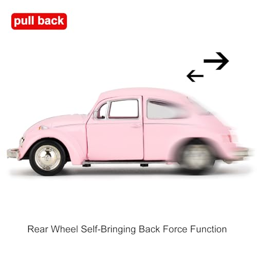imtfzct 1/36 Volkswagen Käfer 1967 Modellauto, Leichtmetall- Kinder Spielzeugauto, Modellauto mit Pull Back Funktion, Sammlerstück Spielzeugauto, Geschenk für Kinder (rosa)