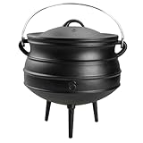 14QT Cast Iron Cauldron with Lid Heavy Duty Tripod Cookware Metal Handle Pre Seasoned South African Style Campfire Pot for Outdoor