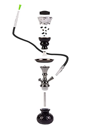 WEELOV Shisha 26 cm, mit 1 Schlauch, Glas-Bowl Wasserpfeife in praktischer Größe, Hookah Orient stylisch - schwarz – Bild 4