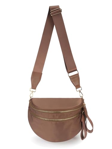Pure Colour Crossbody Bag Bum Bag for Women,Spacious Purse Fanny Packs Belt Bag,Oversized Bum Bag (Colour Bum Bag-Coffee)