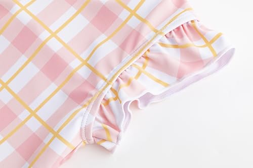 Girls Swimwear One Piece Ruffle Trim Flounce Checkered Plaid 2-12Years Beach Bathing Suit for Kids Swimsuit3