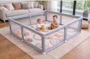 Miotetto Baby Playpen & Cushion Play Mat Bundle Safe Portable Play Area for Infants & Toddlers | Breathable Classic Compact Playpen 50x50 + Foldable Foam Mat | Play Pals