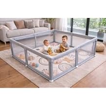 Miotetto Baby Playpen & Cushion Play Mat Bundle Safe Portable Play Area for Infants & Toddlers | Breathable Classic Compact Playpen 50x50 + Foldable Foam Mat | Play Pals