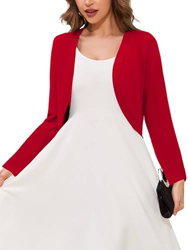 Image of Heymoments Women's Long Sleeve Thin Kintted Shrugs Sweaters Lightweight Cropped Tops Open Front Cardigan for Dress