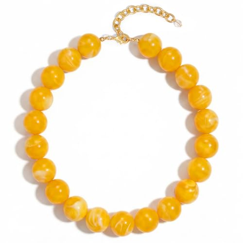 HolidayQbee Chunky Beaded Necklace for Women Yellow Big Bead Choker Necklace Fashion Trendy Summer Boho Bead Statement Necklaces Beach Vocation Holiday Jewelry Gifts