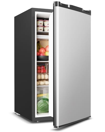 Feelfunn Mini Fridge with Freezer - 3.2 Cu.Ft Single Door Mini Refrigerator with Adjustable Thermostat, Low Noise, Energy Saving, Small Fridge for Bedroom, Apartment, Dorm, Classroom, Office - Silver