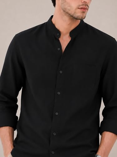 Image of Veirdo Men's Stylish Solid Casual Shirt | Chinese Collar Pure Cotton | Available in Black, Brown, Rust, Olive, White & Navy | Sizes S to XXL