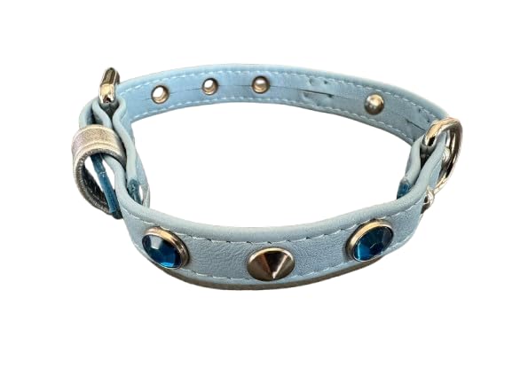 Collier anti irritation bleu ciel en cuir souple pour petit chien