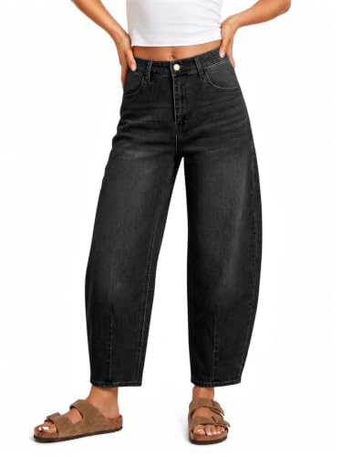 Image of Saodimallsu Womens Barrel Jeans Cropped High Waisted Baggy Wide Straight Leg Boyfriend Denim Pants for Casual Wear