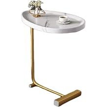 C Shaped End Table,Modern C Shaped Side Table for Couch,Small Sofa Table with Metal Frame for Living Room, Bedroom, Bedside White+Gold