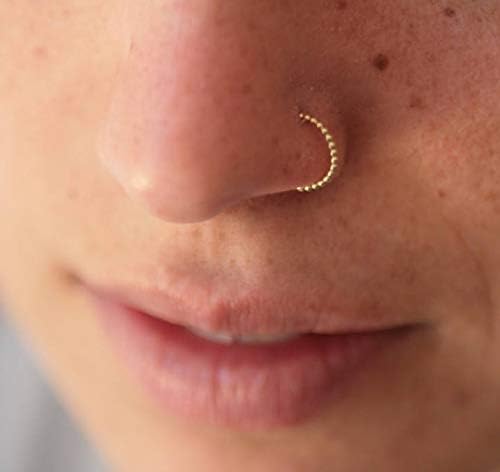 Real Solid Gold Nose Ring, Dainty Dots Piercing Hoop, Minimalist Cute 14K Gold Hoop, Indian Tribal Handmade Simple Everyday Sleepers Boho Piercing Jewelry, Curated Ear, Inner Diameter: 7.5mm, 20 Gauge - Image 8