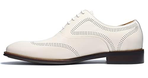 Santimon Mens Dress Shoes Business Formal Lace up Oxford Shoes for Men Ivory White2