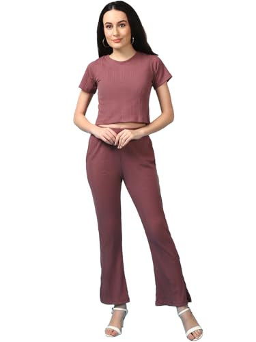 Image of Rigo Cotton Solid Co-ord Set for Women | Round Neck, Slim Fit Tracksuit Co-ords Set for Women | Two Piece Co ord Set | Casual Wear, Beach Wear, Vacation Wear Outfit for Women