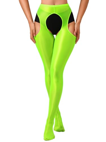 Sexy Shiny Tights, Sheer High-Waisted, Suspender Pantyhose For Women Rave Party Outfits Leggings Pants Exotic