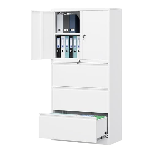 Letaya 3 Drawer Metal Storage Cabinets for Home Office,File Cabinet with Lock and 2 Adjust Shelves-Hang Filing Legal/Letter/A4/F4 Size?White?