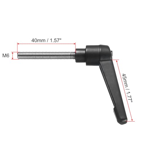 Image of uxcell Adjustable Clamping Lever Handle M6 x 40mm Metric 304 Stainless Steel Male Threaded Stud Hand Knobs Push Button Ratchet Rotating Screw Handles Bolts with Locking Lever Black