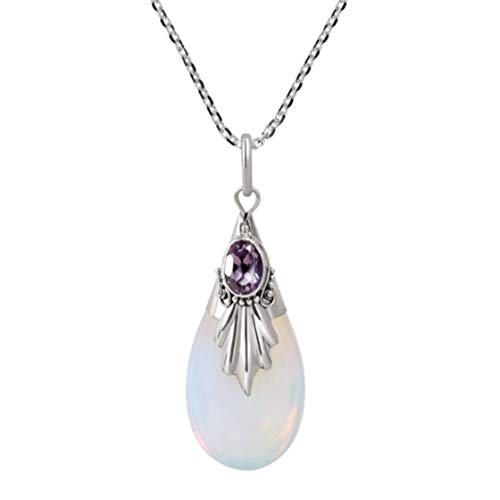 QQWA Moonlight Collection Créé Opale Perle Twist Teardrop Goutte D'Eau Bijoux Collier Pendentif Chaîne Réglable Pour Les Femmes Petite Amie (Violet) Cover