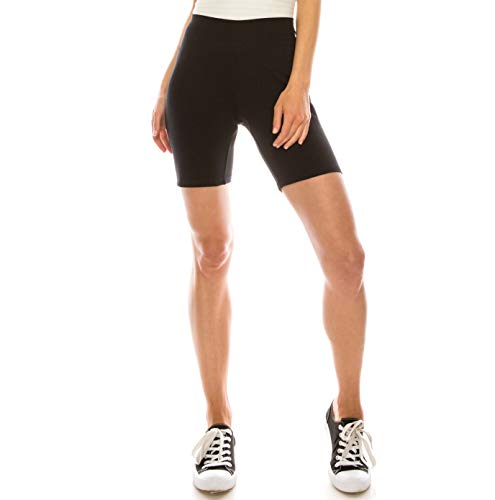 Khanomak Women's Cotton 15 Inch Outseam Shorts with Wide Waistband Biker Shorts for Layering Dance Sports (Black, S)