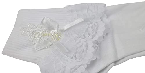 ToBeInStyle Girls' and Infants' Pack of 6 or 12 Ankle Socks with Lace Ruffle Trim and Ribbon4