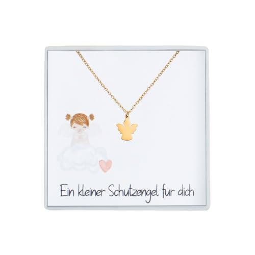 Wunderlinchen Halskette mit Schutzengel Anhänger Geschenk zur Taufe Kommunion Mädchen Junge Geburt Taufgeschenk (Gold)