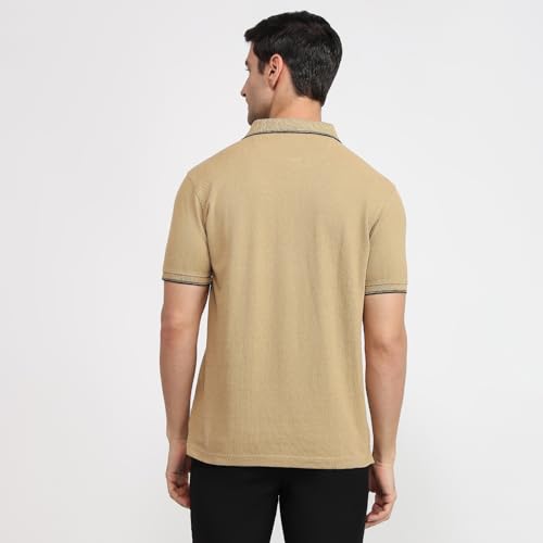 Image of Park Avenue Men Slim Fit Solid Pattern Cotton Polyester Blend Half Sleeve Polo Neck Casual T-Shirt