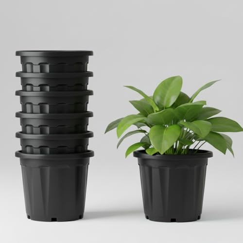 Image of DOAP UV Protected 12 Inch Plastic Garden Large Flower Pots, Terracotta Color, Pack of 7, Indoor & Outdoor Balcony Planter, 12x10 Inch Gamla, Weather Proof, Non-Fading, Lightweight (7, Black)