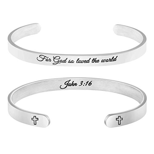 MEMGIFT Christian Jewelry Bibe Verse Gifts Inspirational Religious Bracelet for Women Cuff Bangle Personalized for God so Loved The World John 3:16