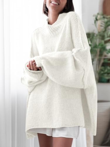 Image of Saodimallsu Womens Oversized Sweaters Mock Neck Batwing Long Sleeve 2026 Fall Trendy Ribbed Knit Casual Tunic Sweater