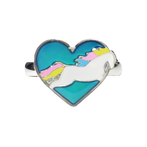 Cute Unicorn Horse Color Change Heart Mood Ring Gift for Girls Size Adjustable