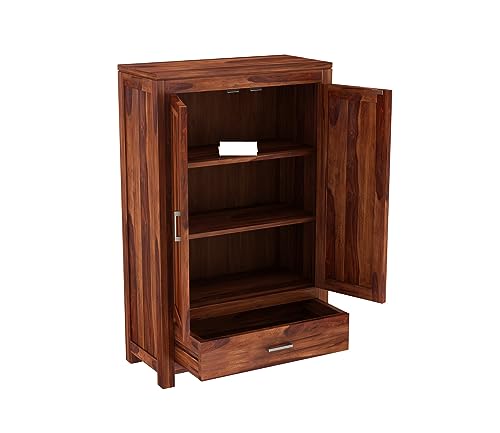 Image of Sheesham Wood Wooden 2 Door Wardrobe Organizer for Clothes | - Solid Wood Almirah with 1 Drawers, 3 Shelves - Cupboard for Large Bedroom (Design 10)