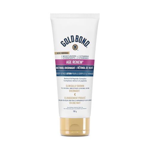 Gold Bond Age Renew Retinol Overnight Body & Face Lotion, 198g Tube, Visibly Tightens & Firms Skin, Hydrates & Moisturizes Face & Body, Formulated with Retinol and Peptide Complex