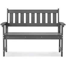 LUE BONA 2-Person HDPS Outdoor Bench, All-Weather Fade/Rot Resistant Patio Bench with Ergonomic Backrest, Wood-Like Texture, 600LBS Capacity for Garden/Park/Front Porch/Backyard Dark Gray
