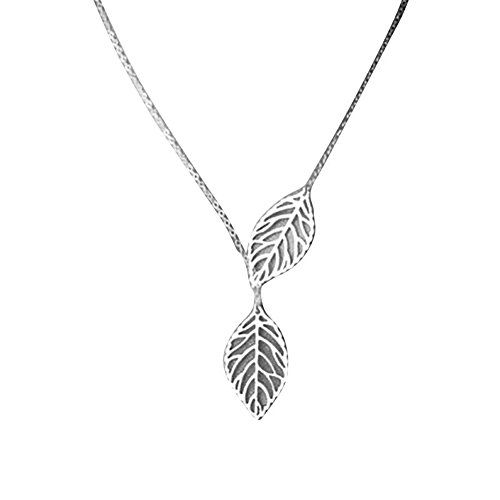 Chain Necklace for Girls Simple Double Leaf Pendant Alloy Choker Necklace (Silver, Free Size)